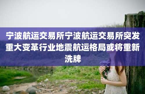 宁波航运交易所宁波航运交易所突发重大变革行业地震航运格局或将重新洗牌
