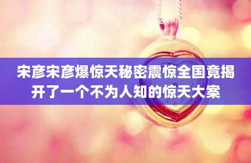 宋彦宋彦爆惊天秘密震惊全国竟揭开了一个不为人知的惊天大案
