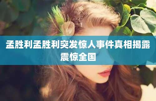 孟胜利孟胜利突发惊人事件真相揭露震惊全国
