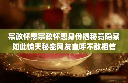 宗政怀恩宗政怀恩身份揭秘竟隐藏如此惊天秘密网友直呼不敢相信