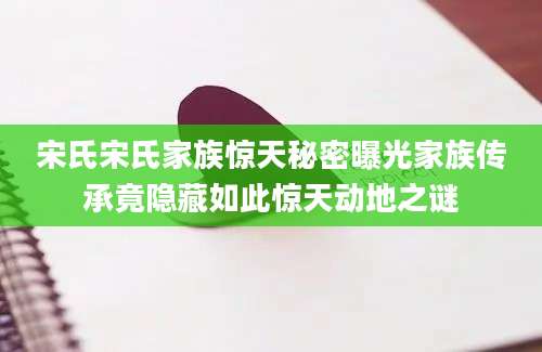 宋氏宋氏家族惊天秘密曝光家族传承竟隐藏如此惊天动地之谜
