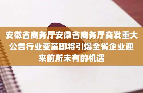 安徽省商务厅安徽省商务厅突发重大公告行业变革即将引爆全省企业迎来前所未有的机遇