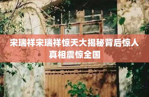 宋瑞祥宋瑞祥惊天大揭秘背后惊人真相震惊全国