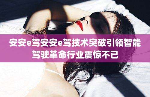 安安e驾安安e驾技术突破引领智能驾驶革命行业震惊不已
