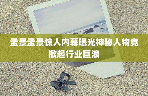 孟景孟景惊人内幕曝光神秘人物竟掀起行业巨浪