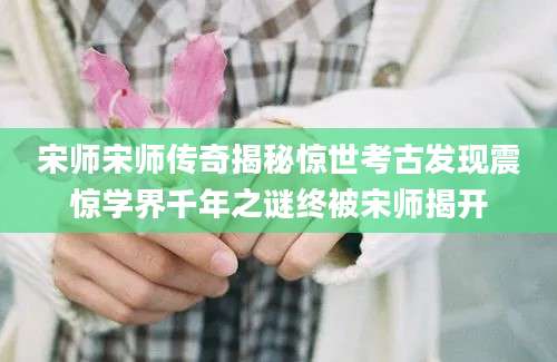 宋师宋师传奇揭秘惊世考古发现震惊学界千年之谜终被宋师揭开