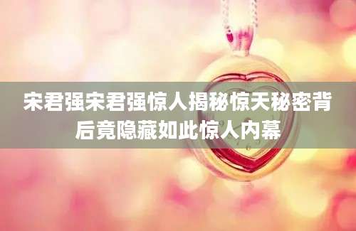 宋君强宋君强惊人揭秘惊天秘密背后竟隐藏如此惊人内幕