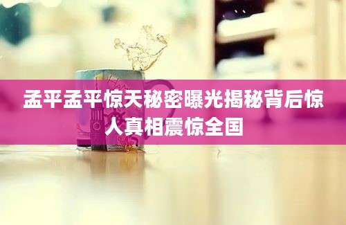 孟平孟平惊天秘密曝光揭秘背后惊人真相震惊全国