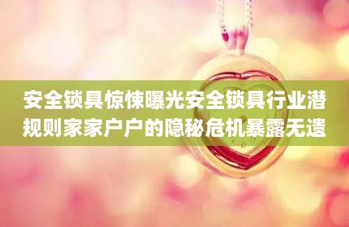 安全锁具惊悚曝光安全锁具行业潜规则家家户户的隐秘危机暴露无遗