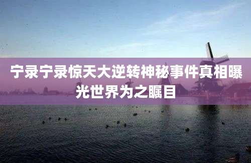 宁录宁录惊天大逆转神秘事件真相曝光世界为之瞩目