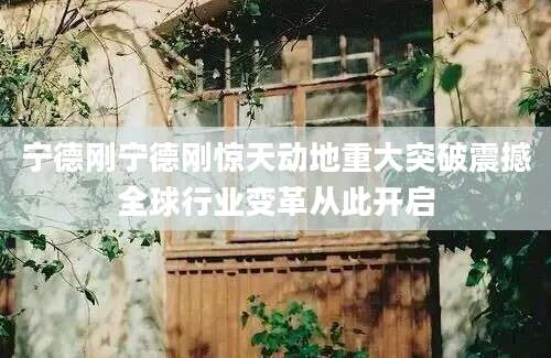 宁德刚宁德刚惊天动地重大突破震撼全球行业变革从此开启