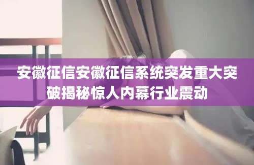 安徽征信安徽征信系统突发重大突破揭秘惊人内幕行业震动