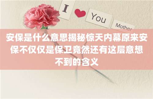 安保是什么意思揭秘惊天内幕原来安保不仅仅是保卫竟然还有这层意想不到的含义