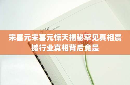 宋喜元宋喜元惊天揭秘罕见真相震撼行业真相背后竟是