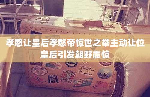孝愍让皇后孝愍帝惊世之举主动让位皇后引发朝野震惊