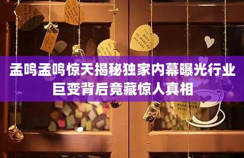 孟鸣孟鸣惊天揭秘独家内幕曝光行业巨变背后竟藏惊人真相