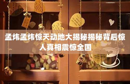 孟炜孟炜惊天动地大揭秘揭秘背后惊人真相震惊全国