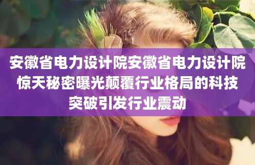 安徽省电力设计院安徽省电力设计院惊天秘密曝光颠覆行业格局的科技突破引发行业震动